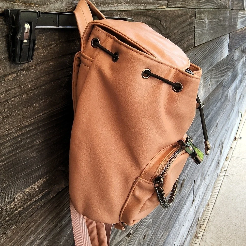 RACHEL Rachel Roy Peach Backpack with Buckle & Chain And Pockets Galore! - Picture 15 of 16